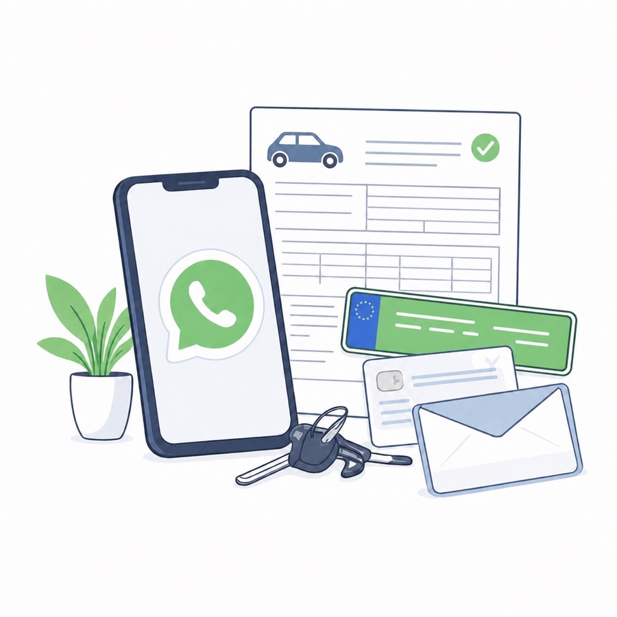 Vehículo con matrícula verde temporal, documentación y atención por WhatsApp