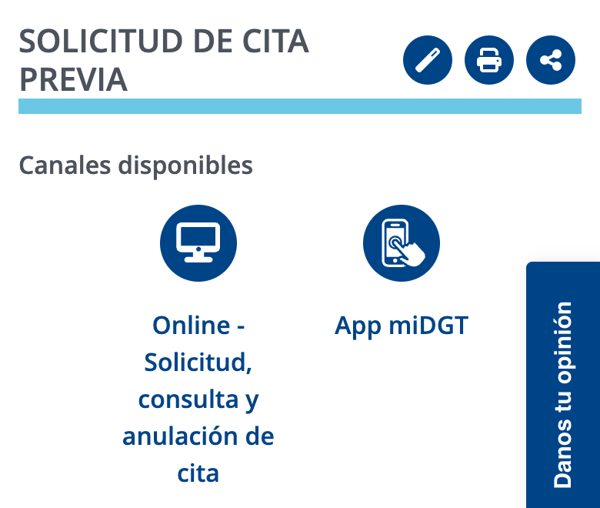 Canales de cita previa en la sede de la DGT: Online - Solicitud, consulta y anulación de cita
